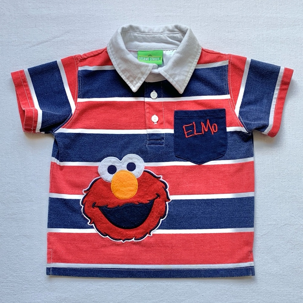 2006 Sesame Street Elmo Embroidered Baby Toddler Boys Red & Blue Polo Shirt 12M